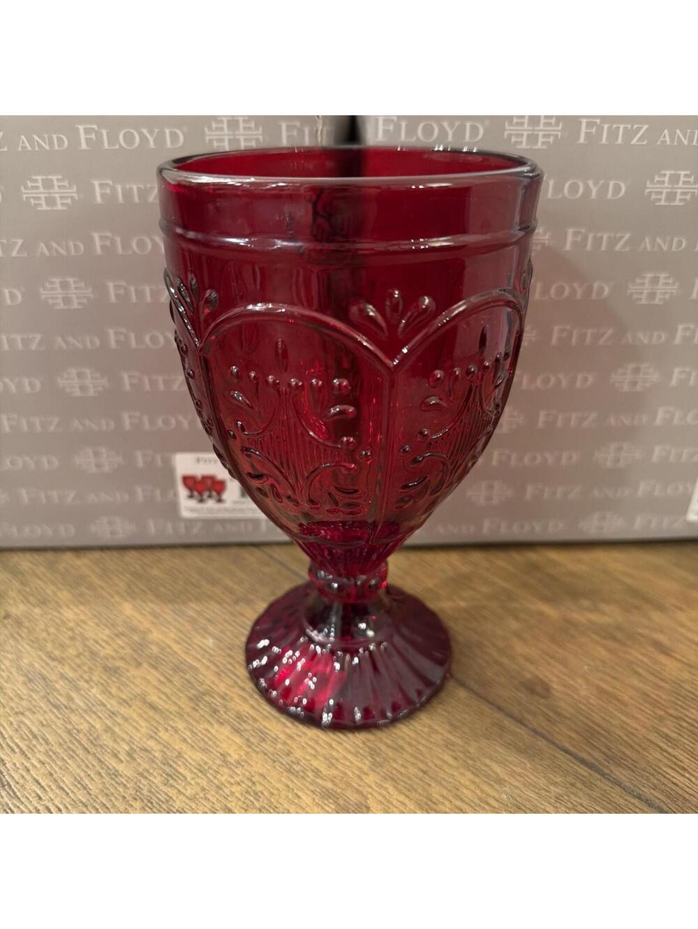 Fitz and Floyd Trestle Red Glass Goblets 8 Pc Set Ornate NIB - 2 Boxes
